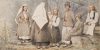 Folkdräkter från Kaukola 1860–1861 (beskuren bild), Magnus von Wright / Museiverkets Bildsamlingar. Objektinumero: KK988:14